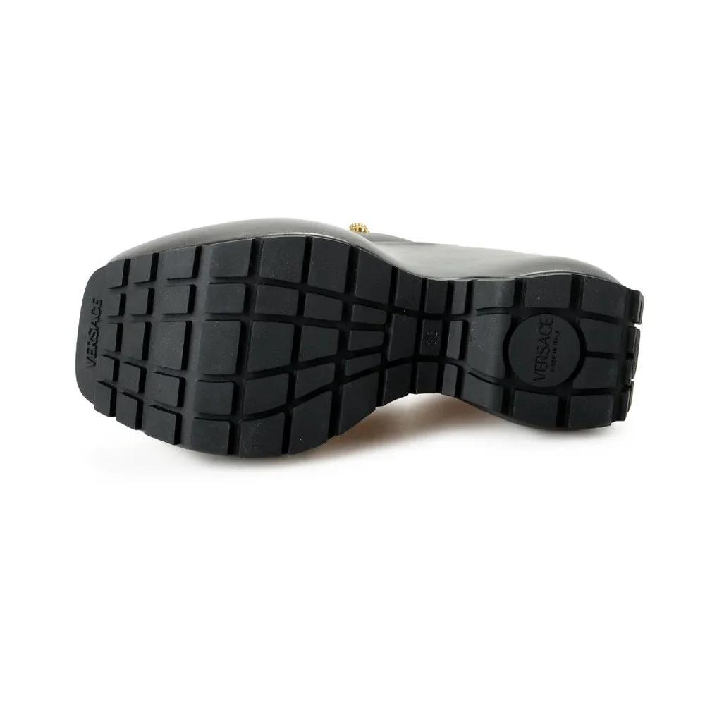 Versace Women's Black Leather Platform Mule Sandals Shoes